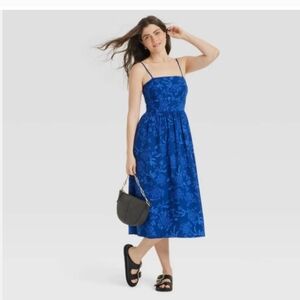 NWT Universal Thread Corset Midi A-Line Dress Blue Floral